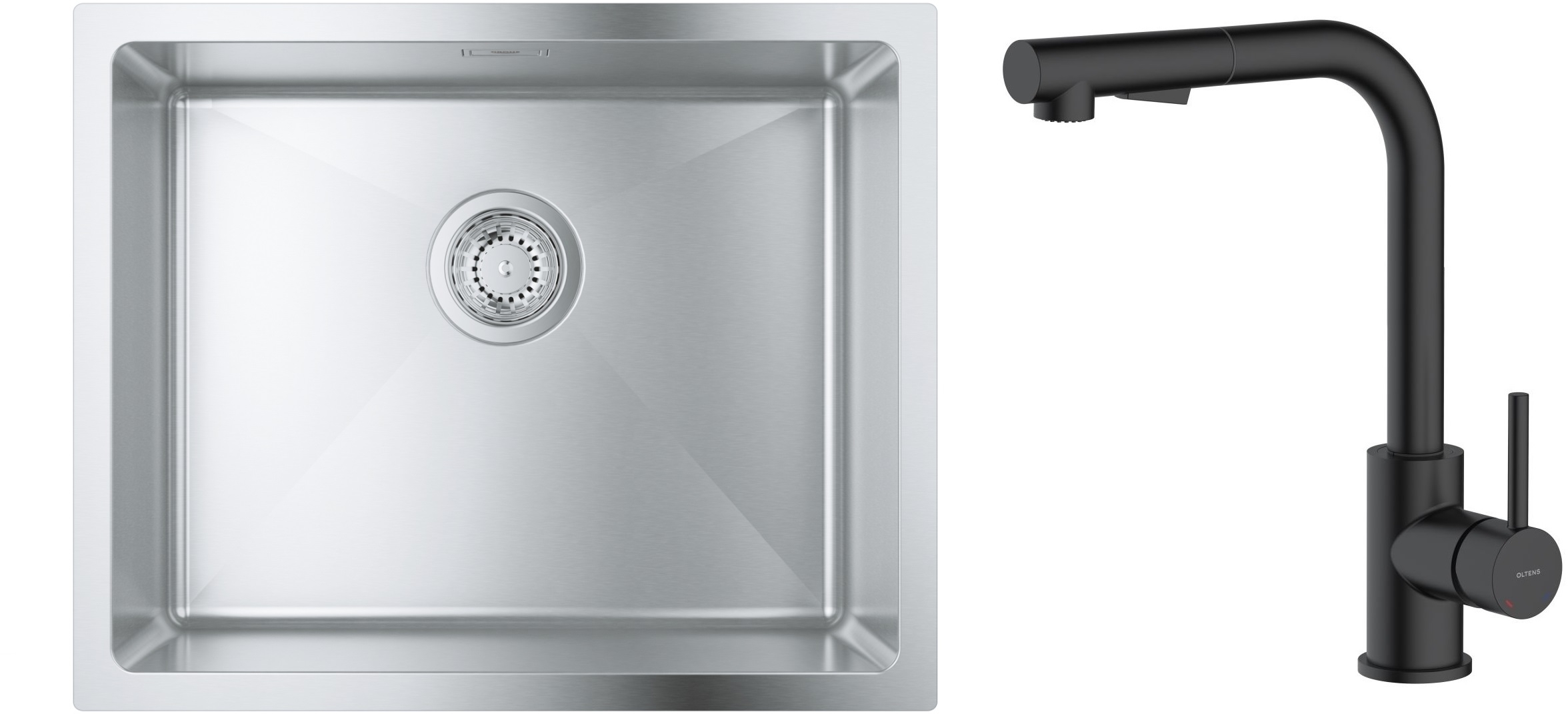 Zestaw Grohe K700 zlewozmywak 50x40 cm z baterią kuchenną Oltens Myvat stal szlachetna/czarny mat (35205300, 31574SD1) - Wysyłka w 24h