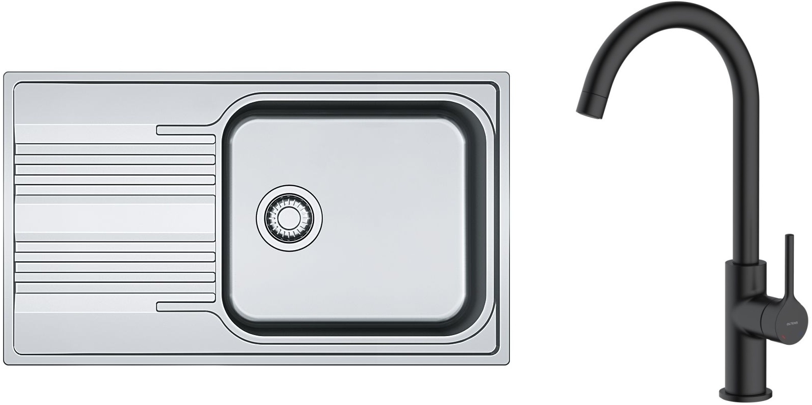 Zestaw Franke Smart SRL 611-86 XL zlewozmywak stalowy 86x50 cm z baterią kuchenną Oltens Skaft len/czarny mat (1010368324, 35206300)