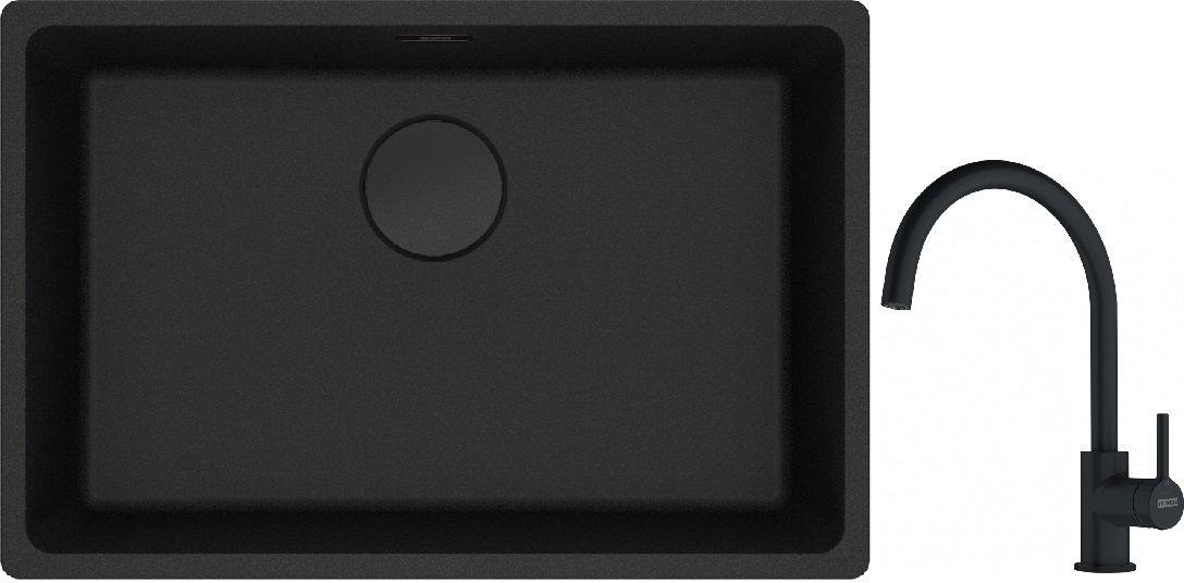 Franke Maris MRG 110-62 zlewozmywak 62x40 cm Fragranite czarny mat z baterią kuchenną Lina czarny mat (1250697758, 1150626019)