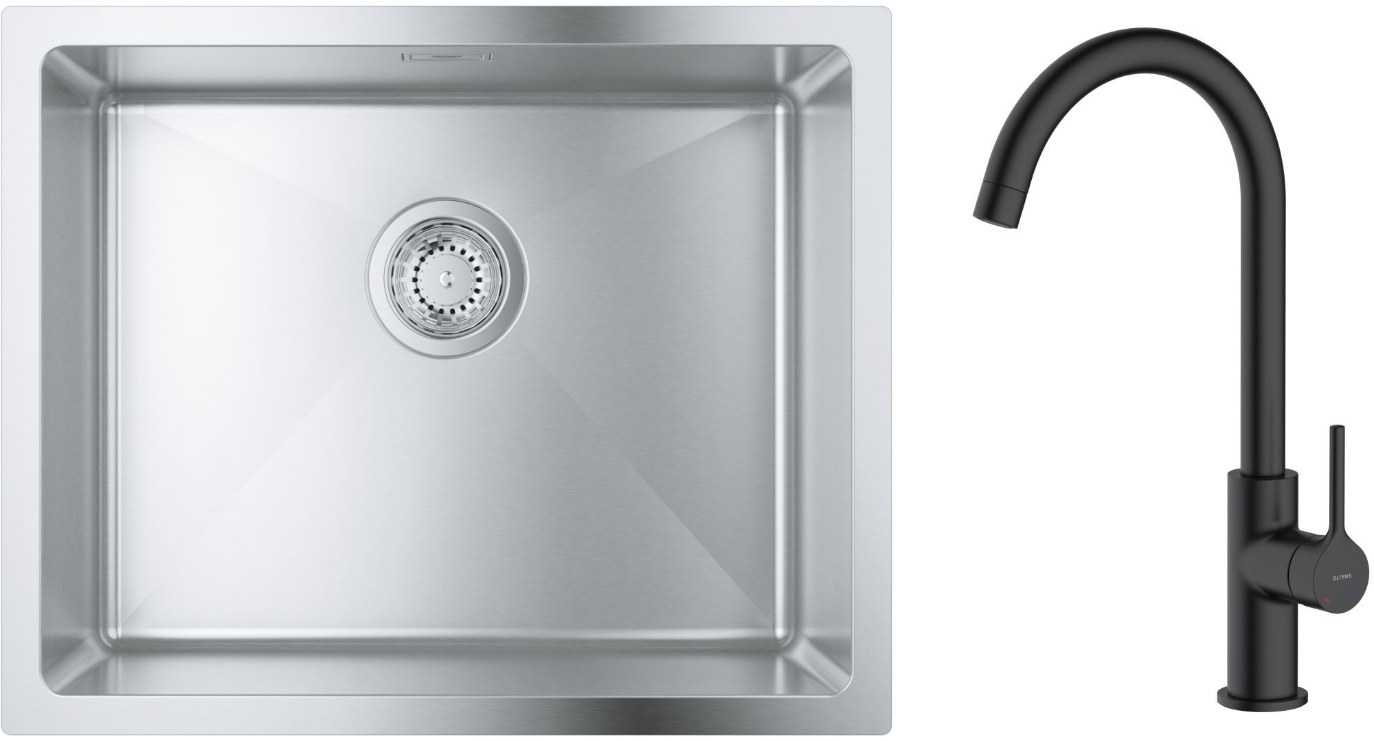 Zestaw Grohe K700 zlewozmywak 50x40 cm z baterią kuchenną Oltens Skafta stal szlachetna/czarny mat (35206300, 31574SD1) - Wysyłka w 24h