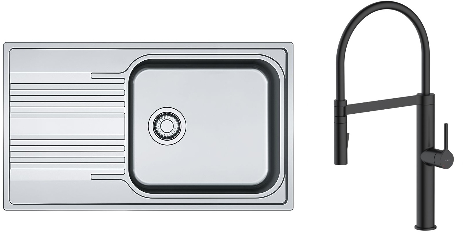 Zestaw Franke Smart SRL 611-86 XL zlewozmywak stalowy 86x50 cm z baterią kuchenną Oltens Borga len/czarny mat (1010368324, 35207300)