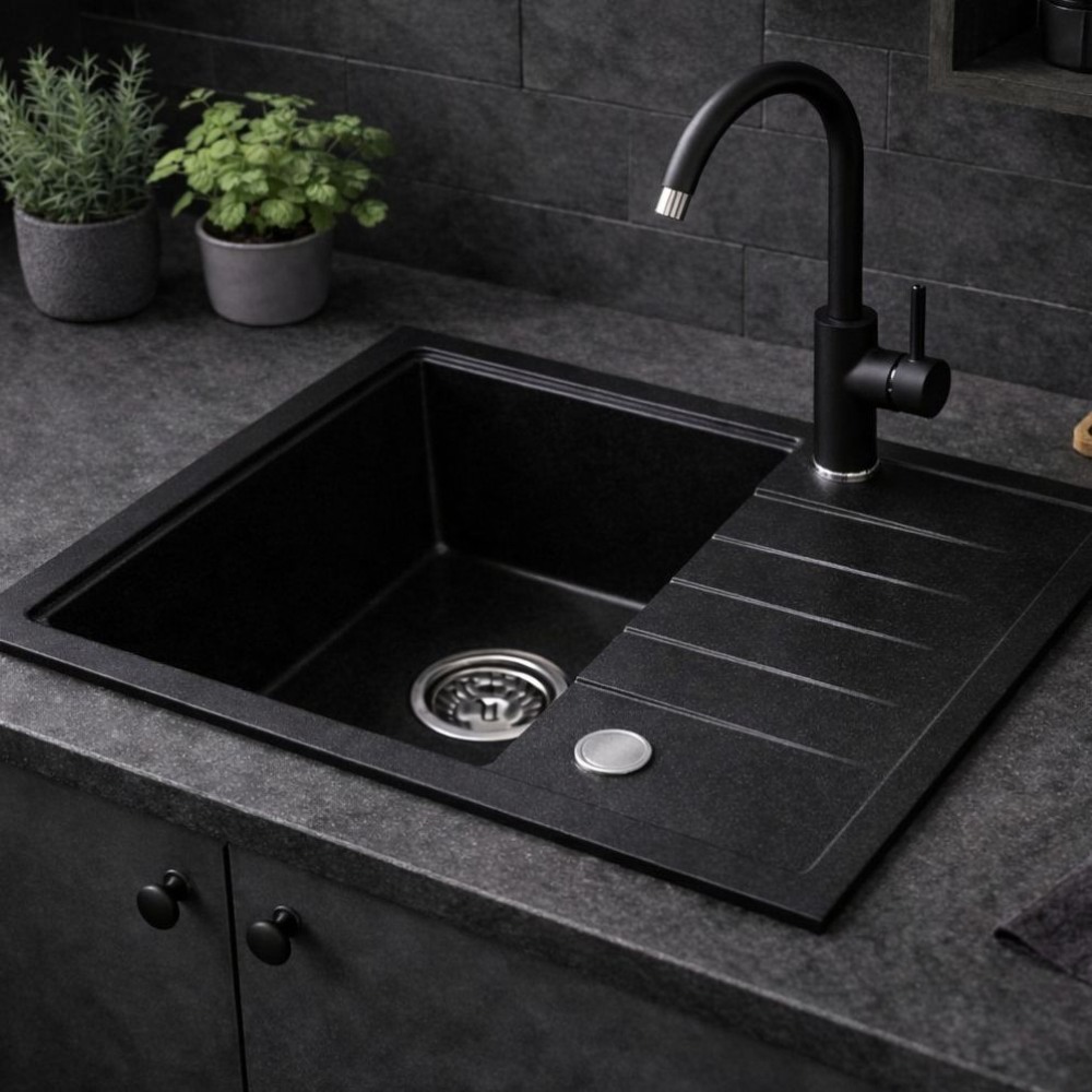 Ruvetti Axel 120 zlewozmywak granitowy 65x50 cm czarny 3001AX_BC120_W