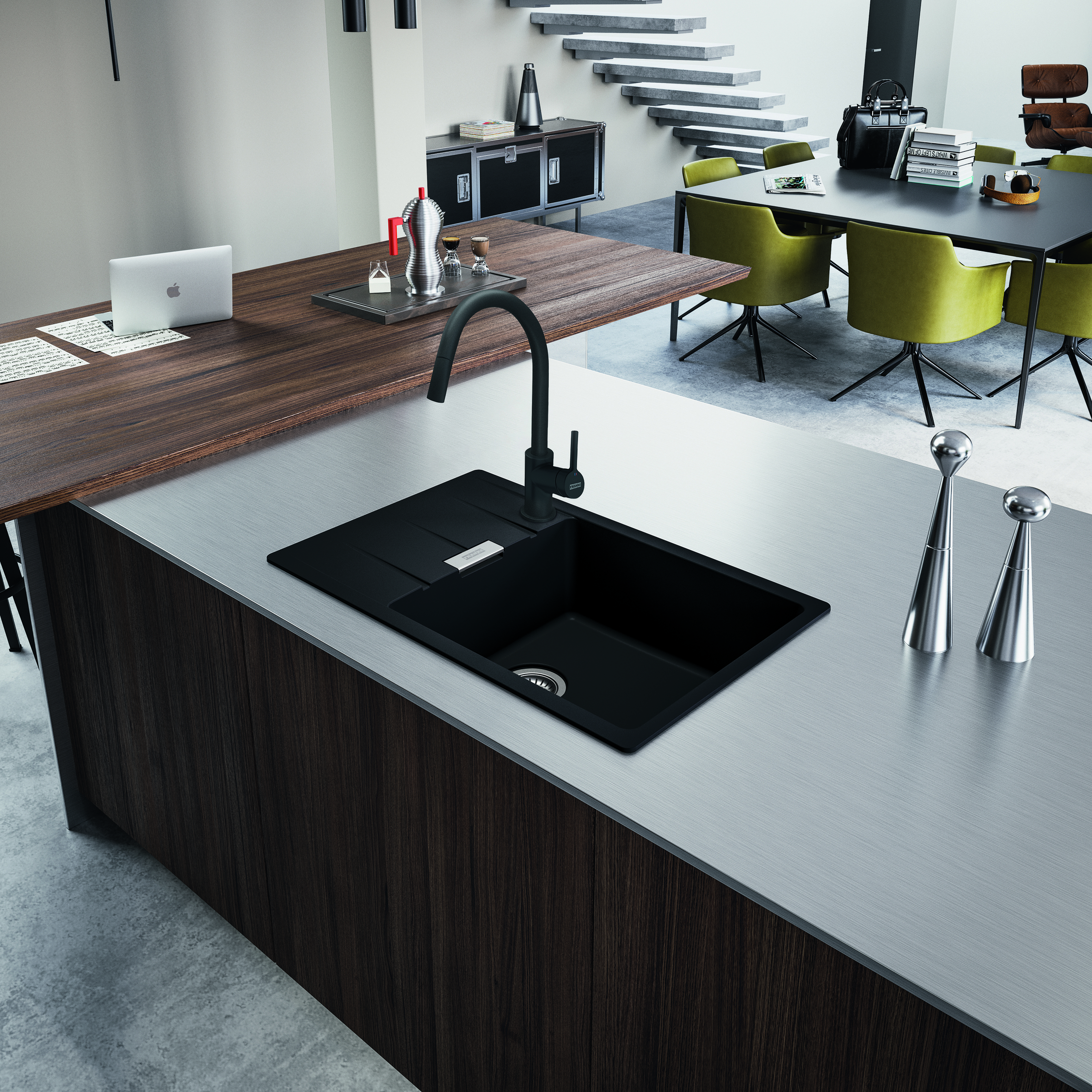 Franke Centro zlewozmywak granitowy 78x50 cm z baterią czarny mat 114.0733.329 - Wysyłka w 24h