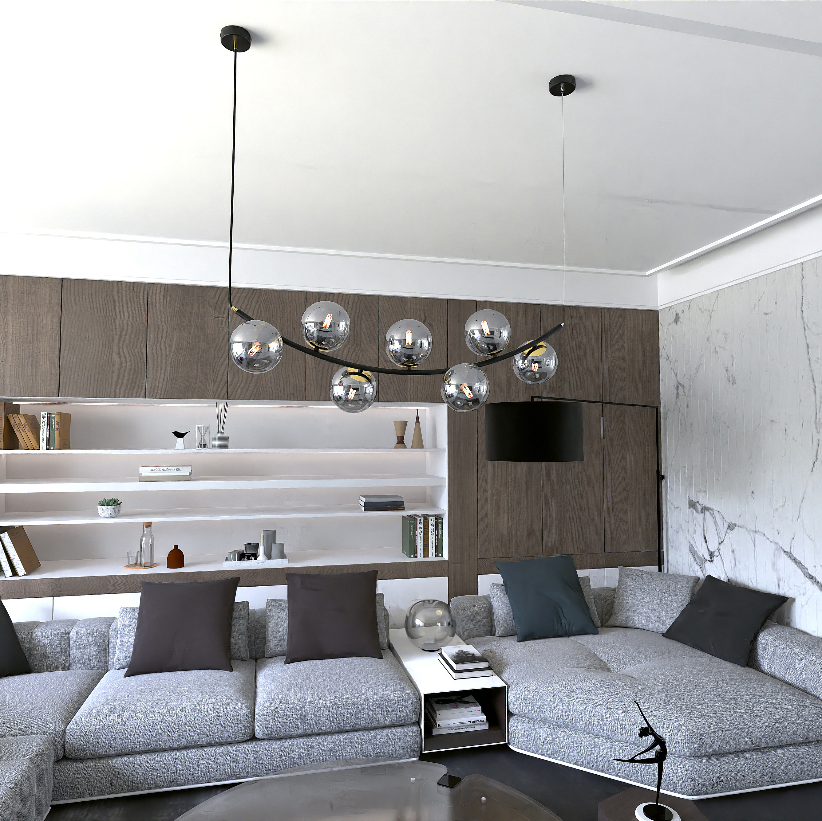 Emibig Ritz lampa wisząca 7x10W czarny/szkło grafitowe 1297/7