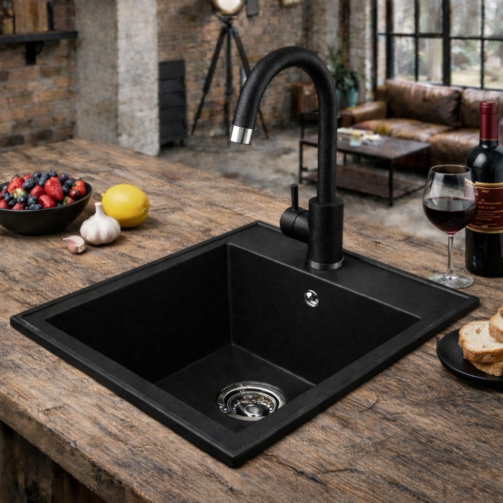 Ruvetti Tito Box zlewozmywak 50x40 cm z baterią czarny LP_3200-TB4050BC_W - Wysyłka w 24h