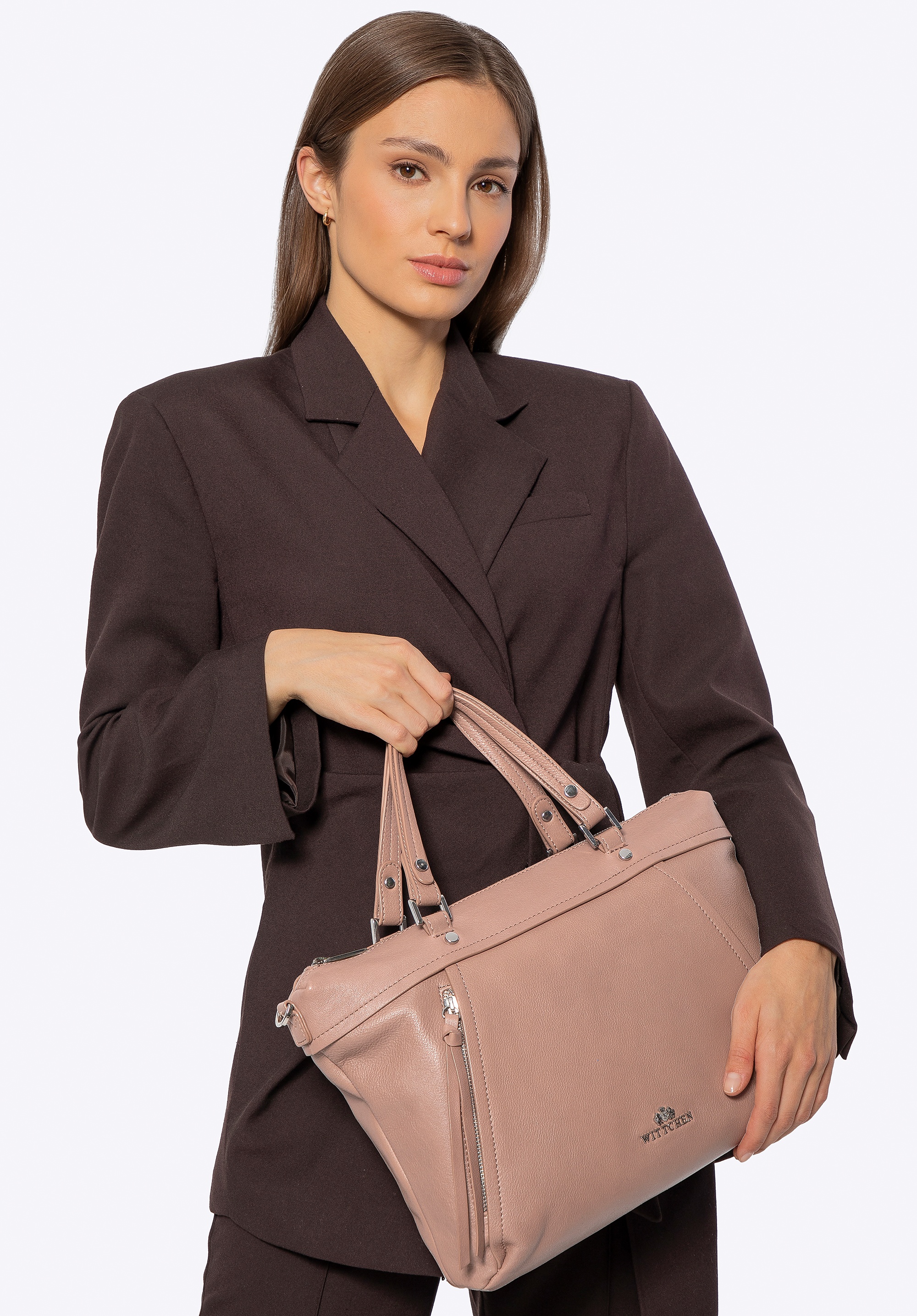 Damska torba na laptopa 15" ze skóry z chwostem beżowa