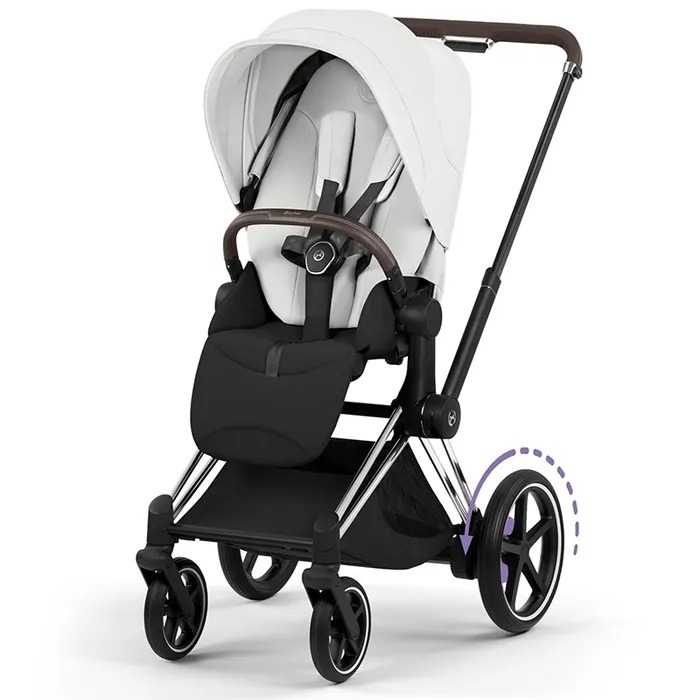 Cybex e-Priam 5.0 Style - elektryczny wózek spacerowy-Off White-Chrome (with brown leather)