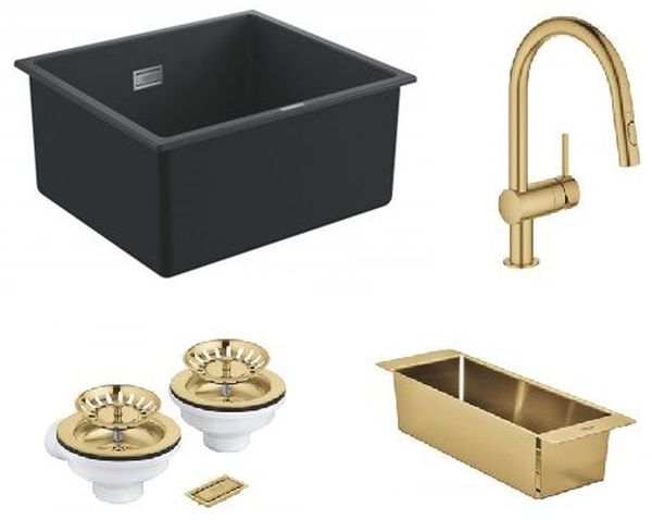 Darmowa Dostawa - Zlewozmywak z baterią czarny/złoty Grohe K700 abset9673