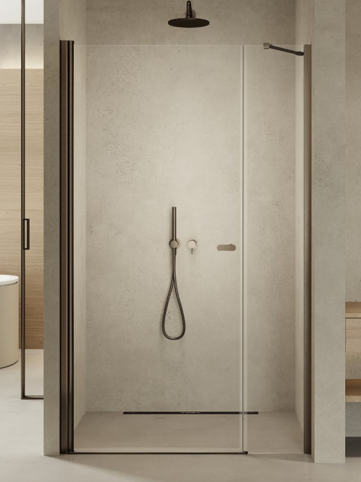 Darmowa Dostawa - Drzwi prysznicowe 140 cm uchylne gunmetal szczotkowany/szkło przezroczyste New Trendy New Soleo Gunmetal Brushed D0998A