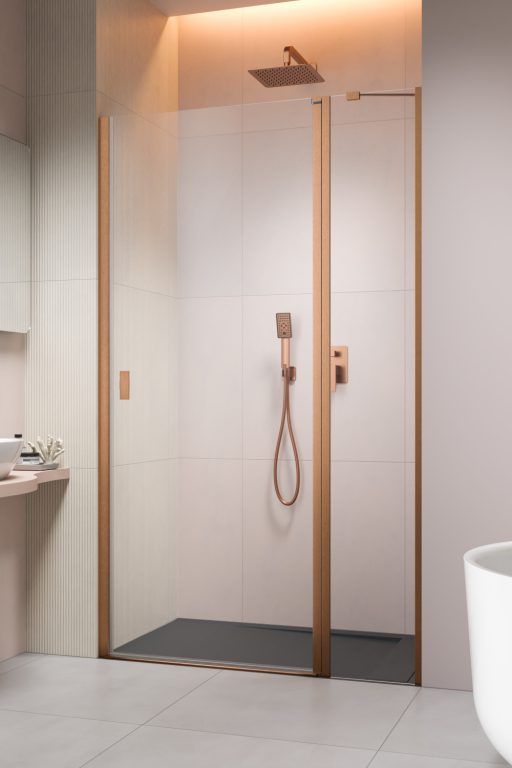 Darmowa Dostawa - Drzwi prysznicowe 90 cm uchylne miedź szczotkowany/szkło przezroczyste Radaway Nes Brushed Copper DWJ II 100260909301L