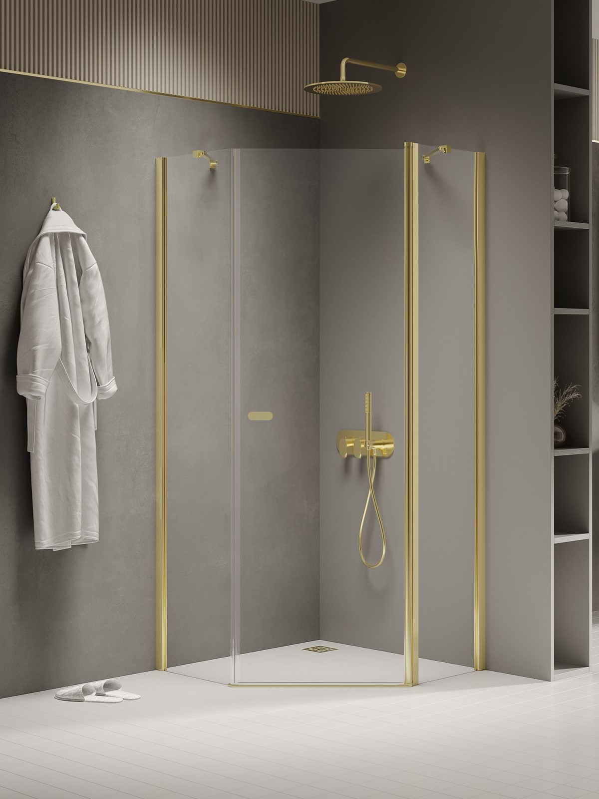 Darmowa Dostawa - Kabina prysznicowa 90x90 cm złoty połysk/szkło przezroczyste New Trendy New Soleo Light Gold K1664