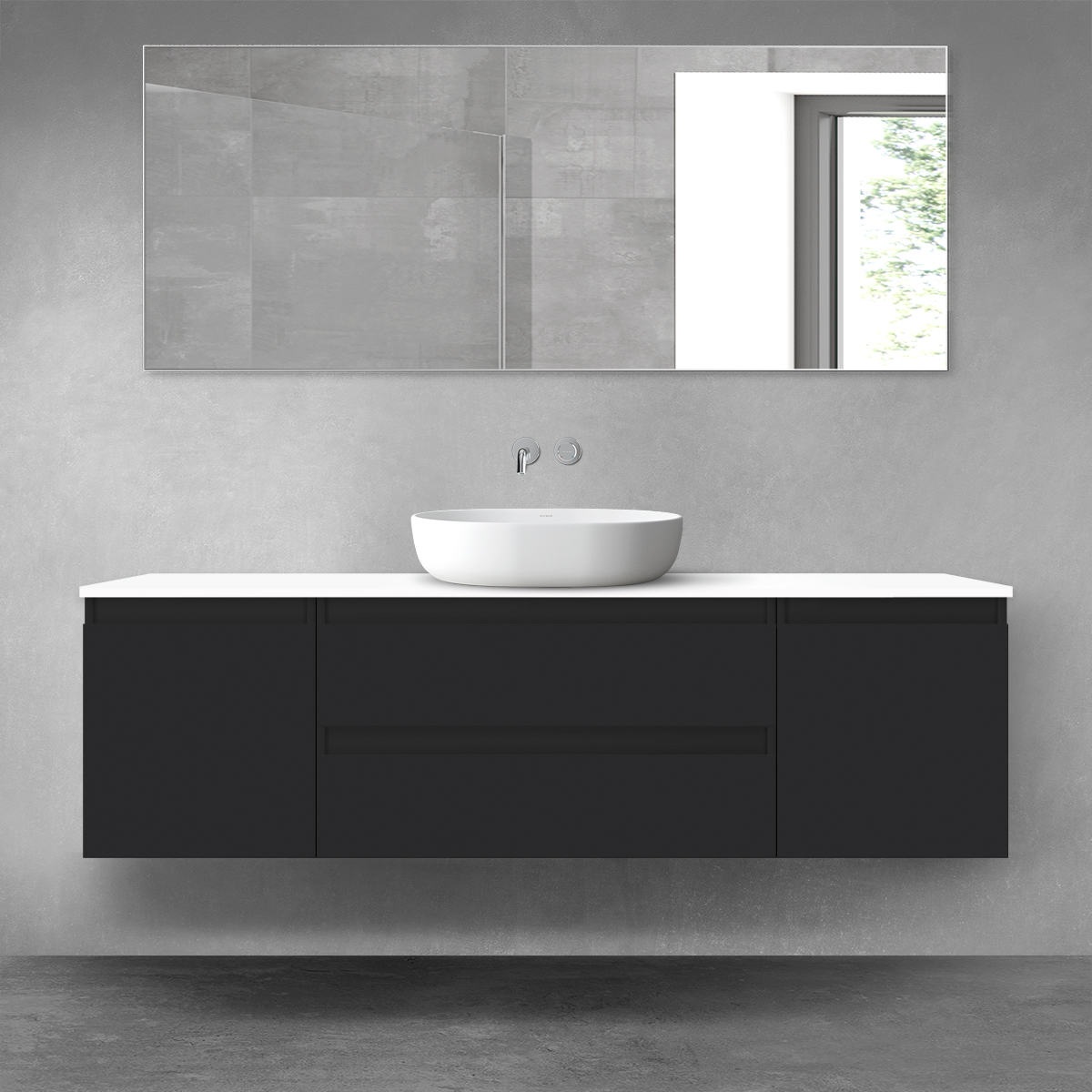 Darmowa Dostawa - Zestaw mebli łazienkowych 160x46.4x48.6 cm podumywalkowa wisząca biała-czarna Oltens Vernal 68372300
