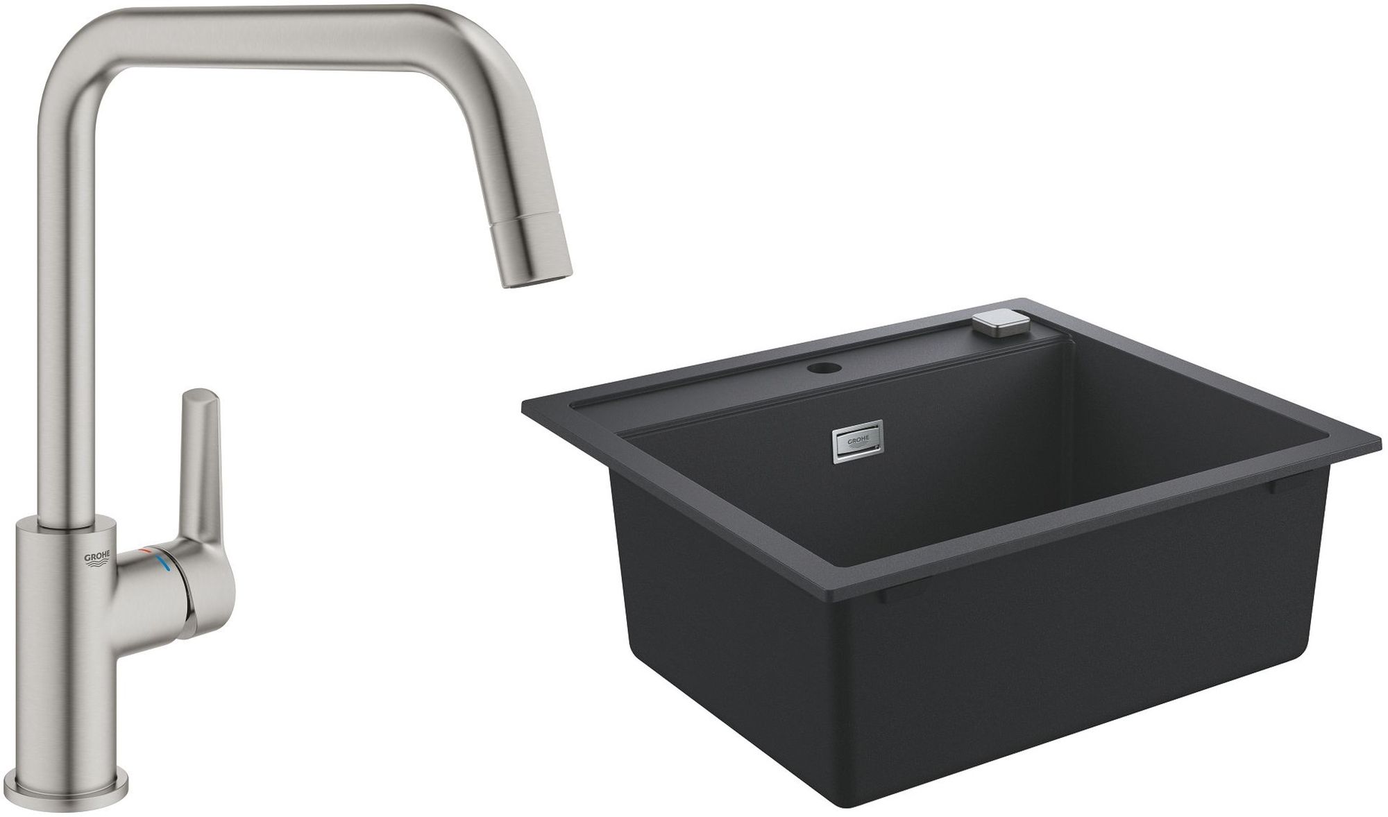Darmowa Dostawa - Zlewozmywak z baterią czarny / stal Grohe K700 abset2087