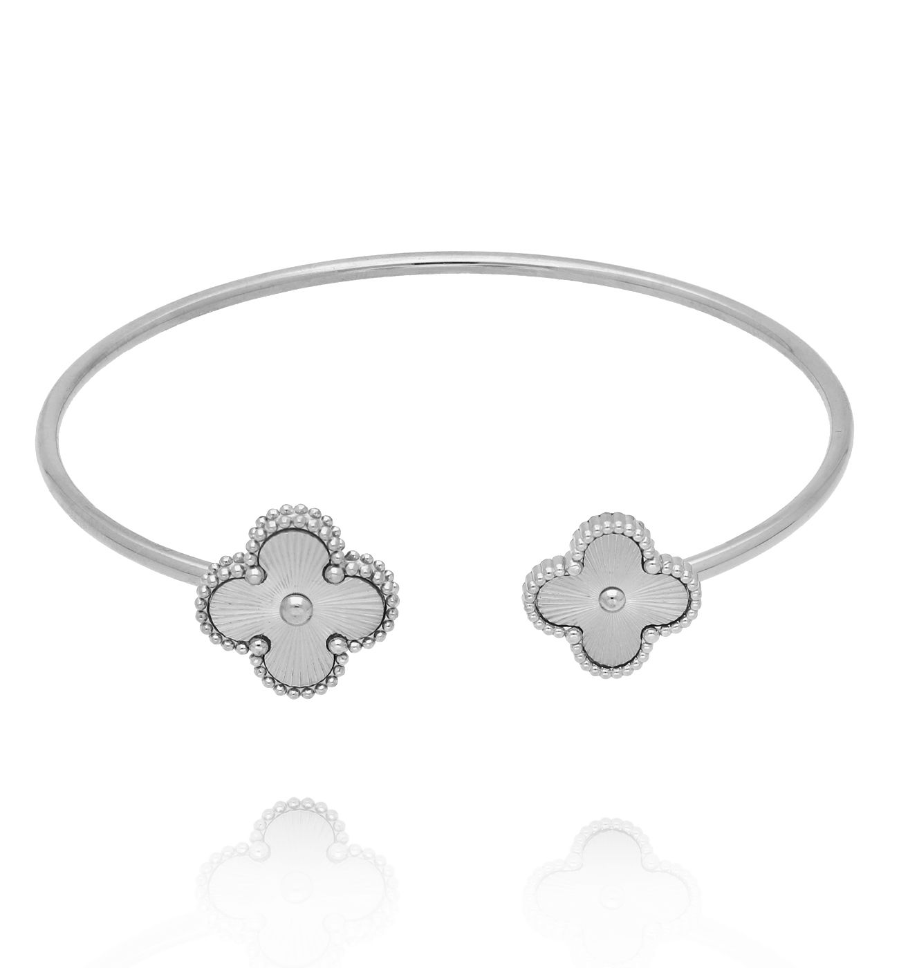 Bransoletka srebrna typu open cuff z motywem koniczyny BSY0536