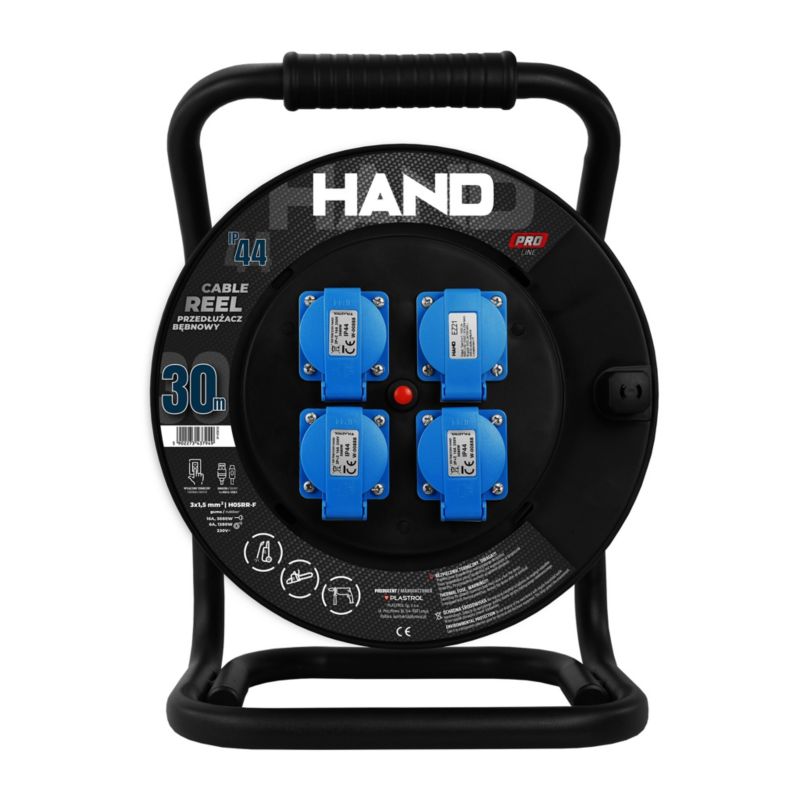 Przedłużacz bębnowy Hand Pro 30 m 3 gniazda 2P+Z USB-A USB-C 3 x 1,5 mm² H05RR-F IP44 czarny 1 szt.