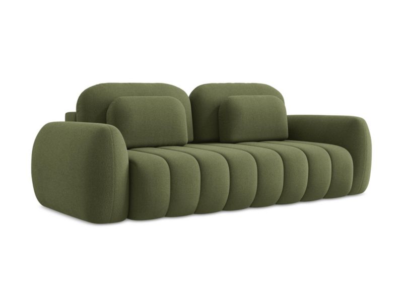 Kanapa 3-osobowa z funkcją spania LaMiaSofa GINOSA z tkaniny bouclé 266x121 cm zielony 1 szt.