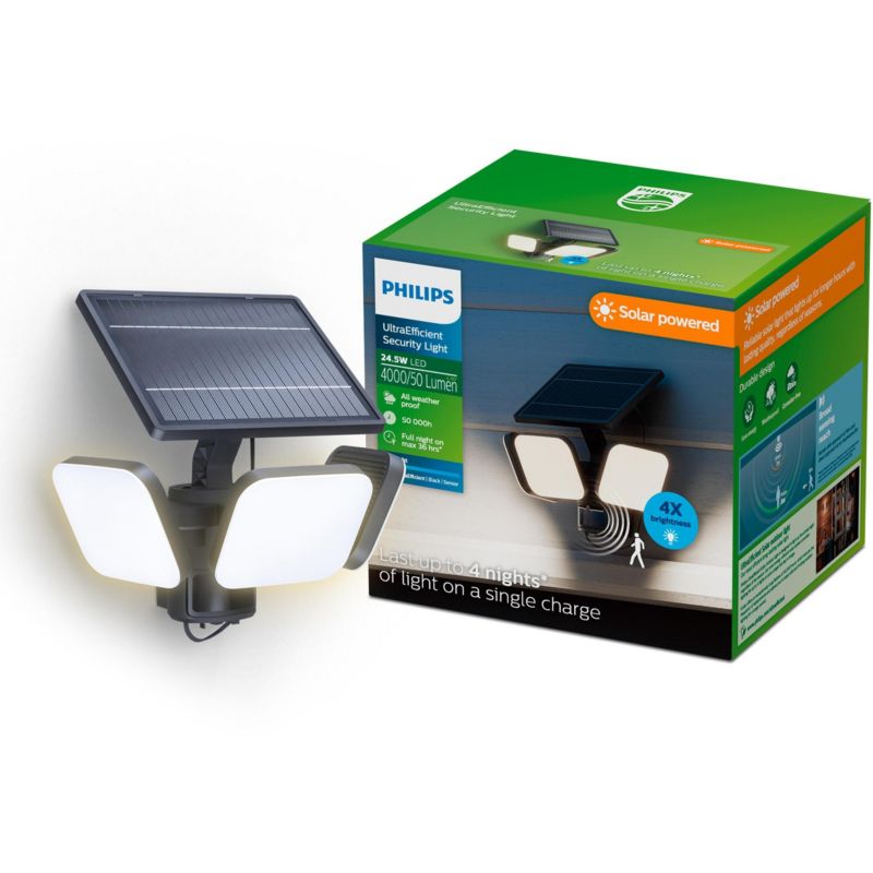 Lampa Solarna Philips Naświetlacz Zyren 24.5W 4000lm 5000K IP65 Czarny z Czujnikiem Ruchu 1 szt.