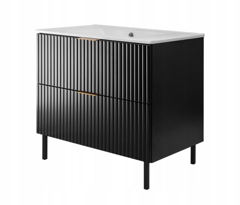 Szafka łazienkowa Furnidea 80 cm czarna ryflowana z umywalką FLOW 1 szt.