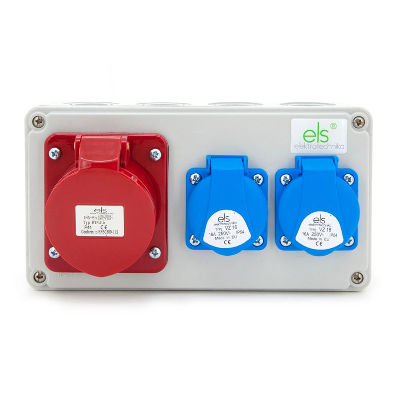 Rozdzielnica budowlana, skrzynka natynkowa ELS Elektrotechnika N120 2x16A 5P 1x230V, skrzynka ABS IP67, naścienna 1 szt.