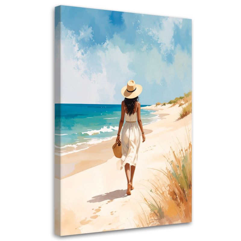 Obraz do salonu sypialni Feeby Kobieta spaerująca po plaży 60x90cm 1szt