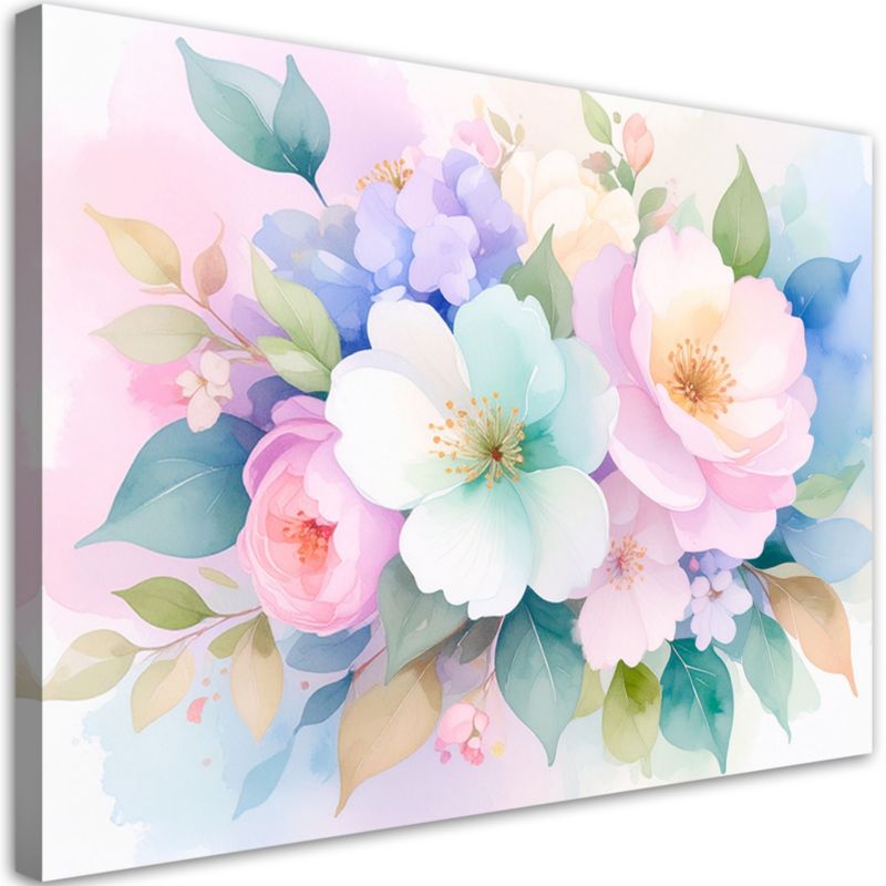Obraz do salonu sypialni Feeby Delikatne Kolorowe Kwiaty Akwarela 90x60cm 1szt