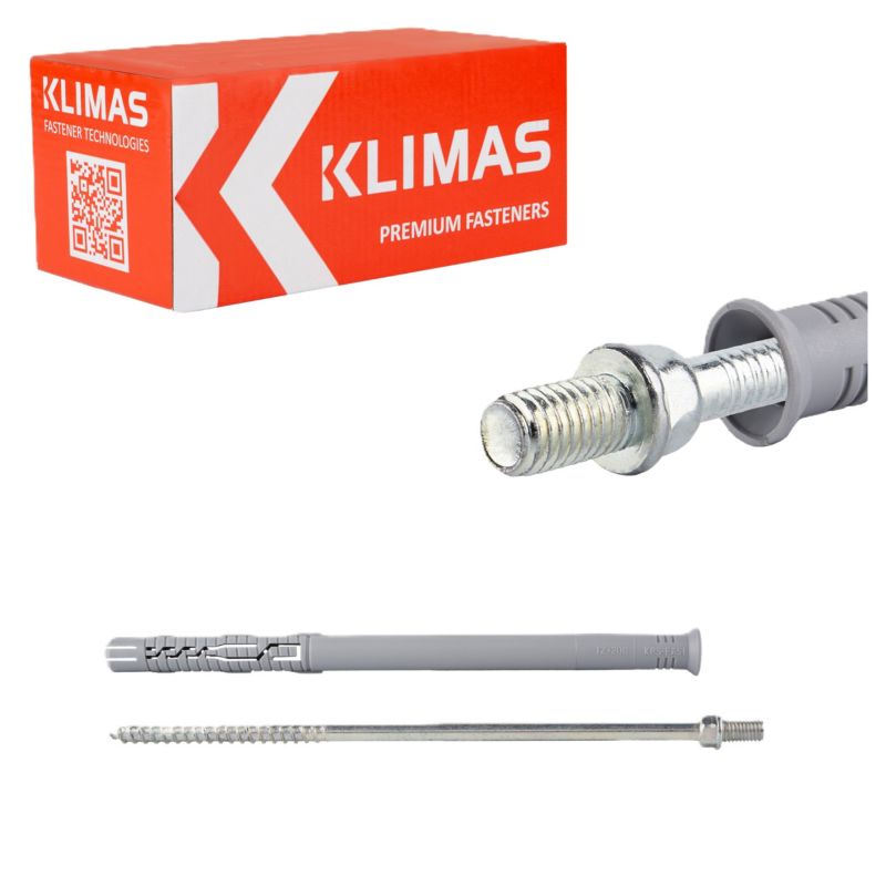 Kołki rozporowe ramowe Klimas KPD 12x200 mm z wkrętem dwugwintowym M8 25szt