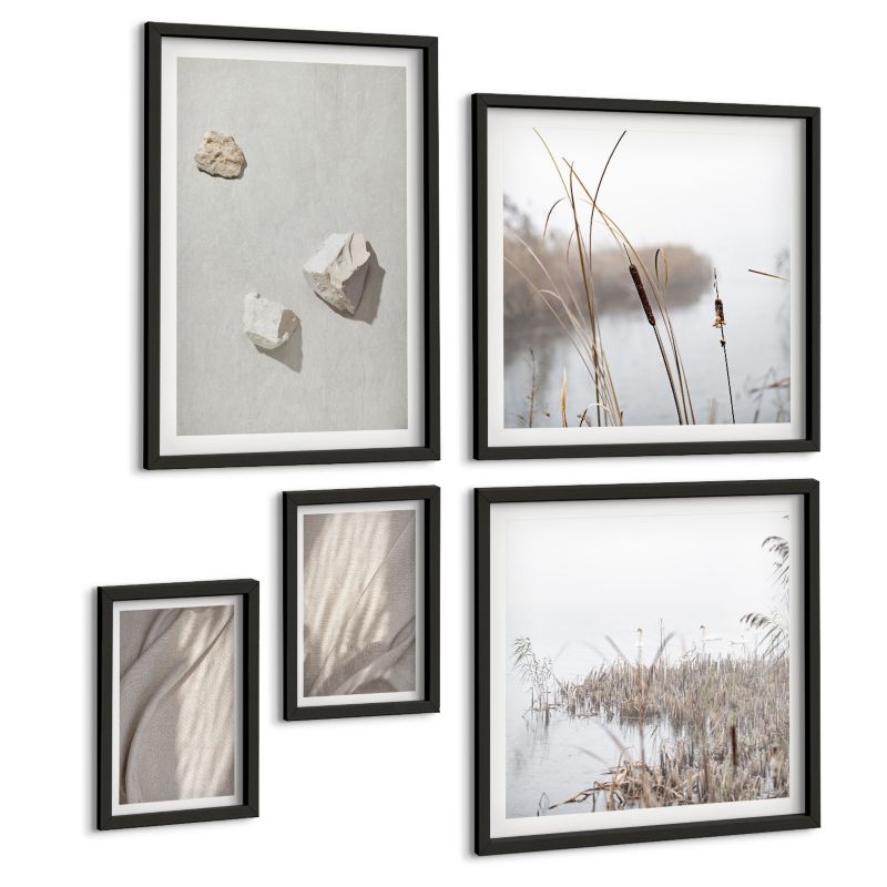 Pięcioczęściowy Zestaw Obrazów ArtPrintCave (2x50x50+2x20x30+40x60cm) Czarna rama Zbliżenia struktury styl boho 1 kpl.