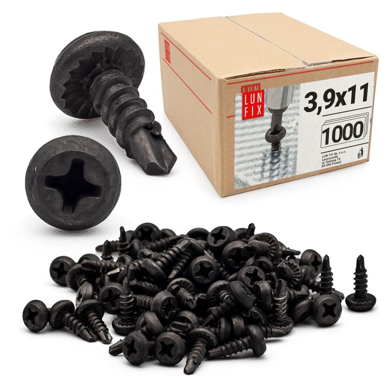 Wkręty do metalu Lun Fix pchełki fosfatowane 3,9x11mm 1000szt.