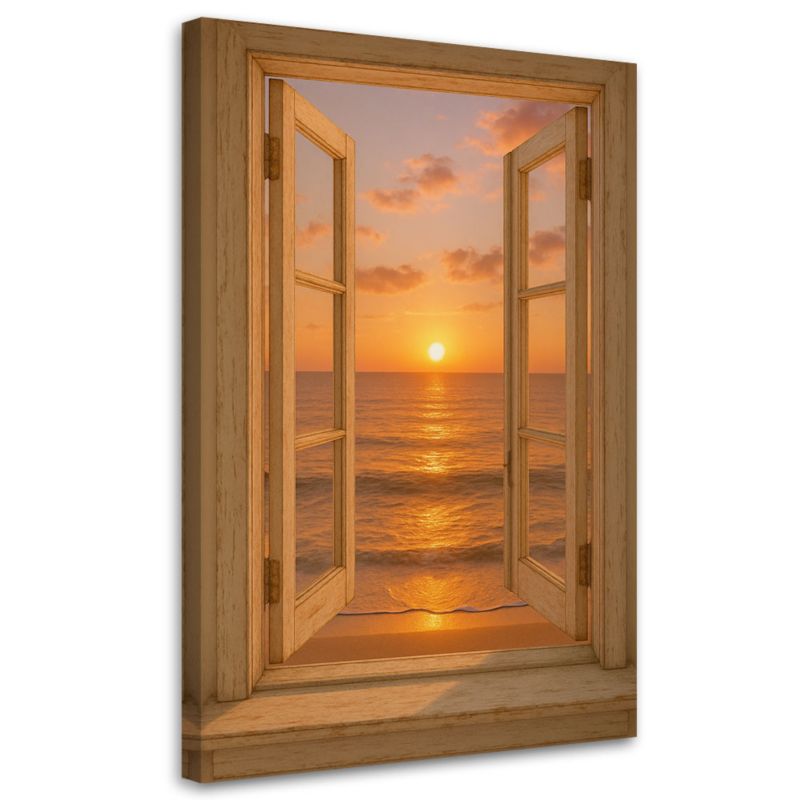 Obraz Shabby Chic Feeby Widok z okna zachód słońca na plaży 60x90cm 1szt