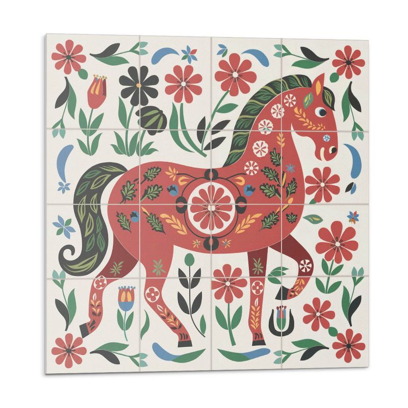 Kafelki samoprzylepne Wallfluent 30x30 cm Koń w otoczeniu kwiatów 9 szt.