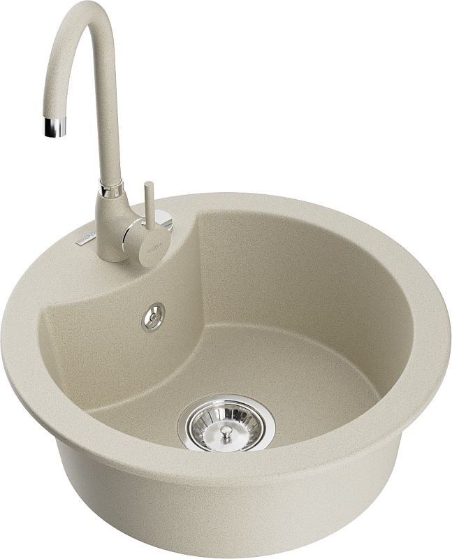Zlewozmywak granitowy Mexen Diego 1-komorowy z baterią kuchenną Telma czarny - 6512-77-670200-70 1 szt.