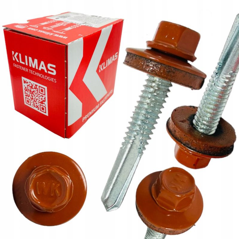 Wkręty Klimas samowiercące DO METALU RAL 8004 BRĄZOWY 5,5x32 farmery klucz 250 szt.