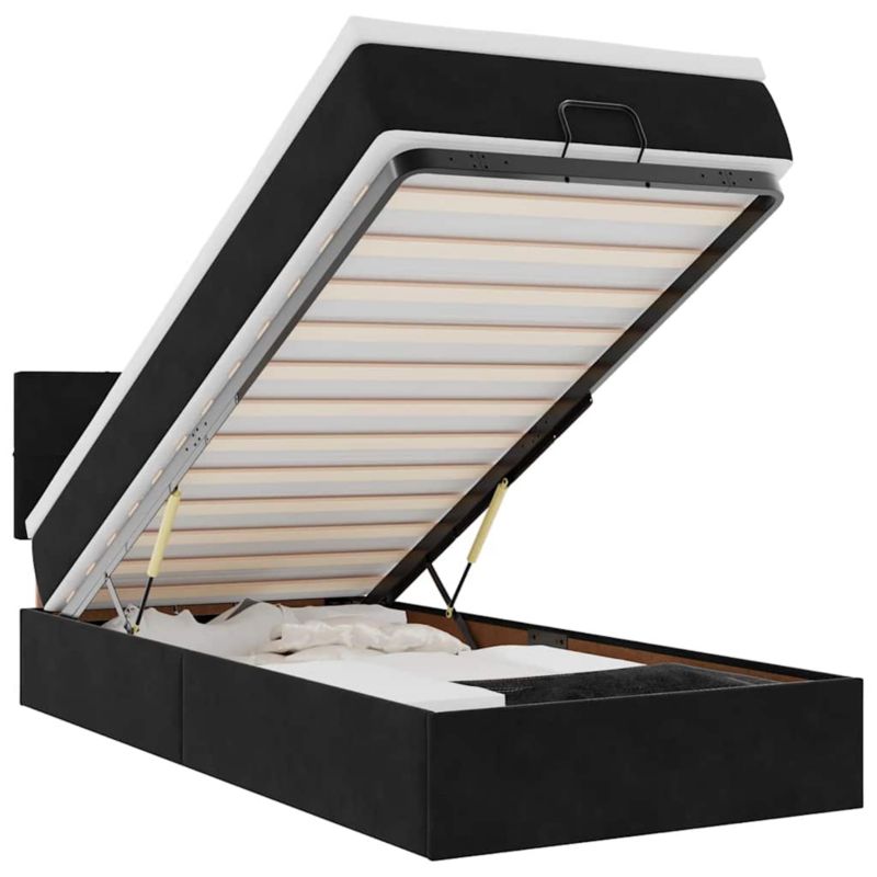 Łóżko otomana WaszeMeble z materacem 90x200 cm Czarny aksamit z LED ze schowkiem WM-3312598 1 szt.