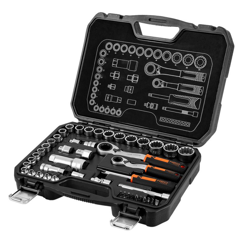 Zestaw kluczy NEO TOOLS nasadki przelotowe 1/4" + 3/8", 46 szt. 1 kpl