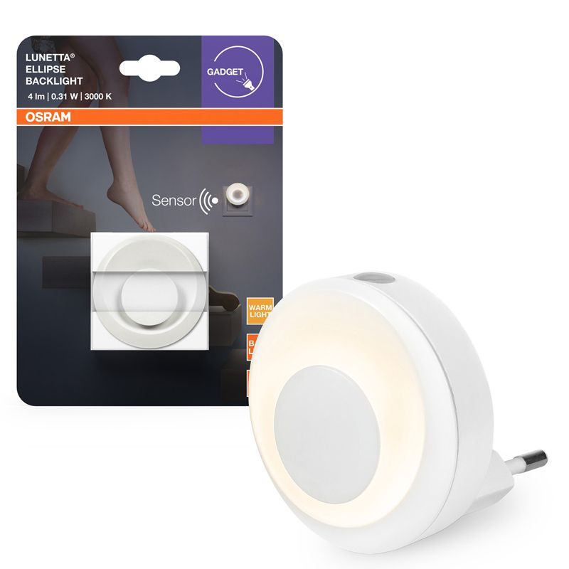 Lampa do Gniazdka Osram Lunetta Nocna Punktowa 0.31W 4lm 3000K 135st Biała z Czujnikiem Ruchu i Zmierzchu 1 szt.