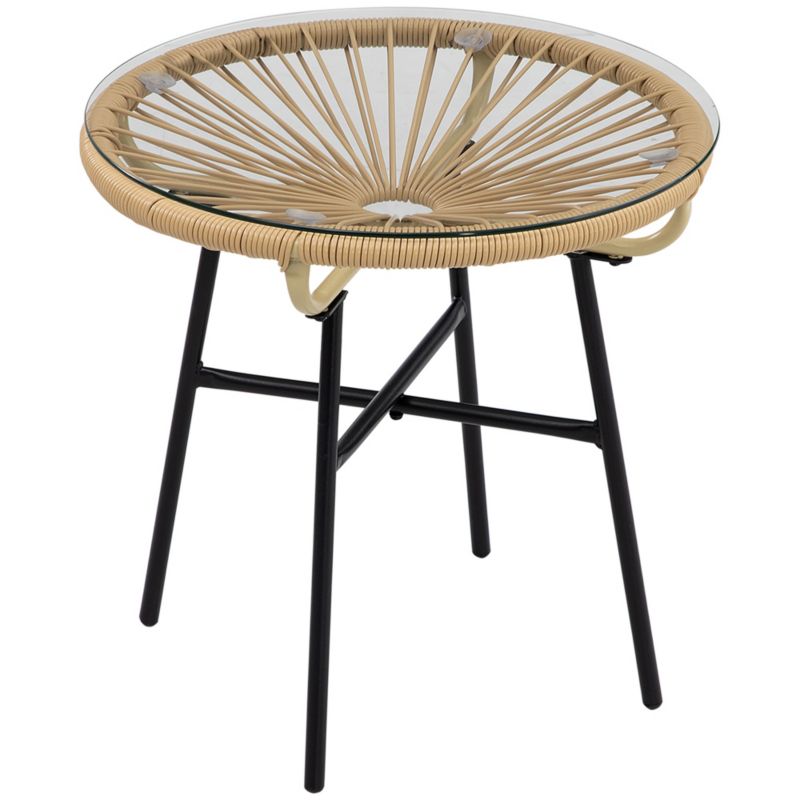 Stolik kawowy Artdesign styl Boho balkonowy tarasowy beżowy szklany blat 50 cm x 50 cm x 50 cm 1 szt.