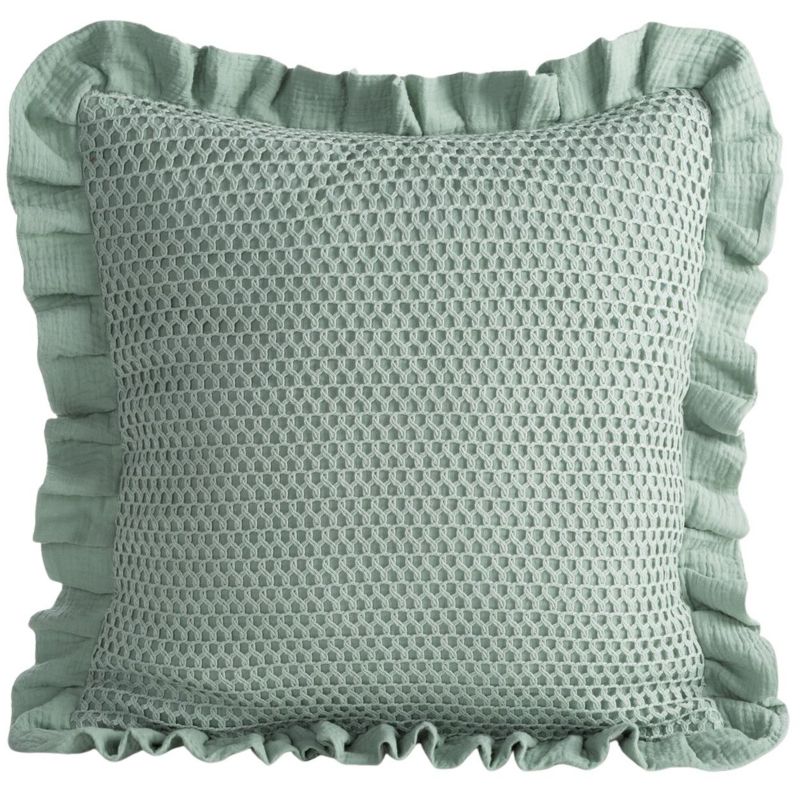 Poszewka MUSLIN 2 Eurofirany 45x45 cm miętowa muślinowa z siateczką oraz ozdobną falbanką 1 szt.