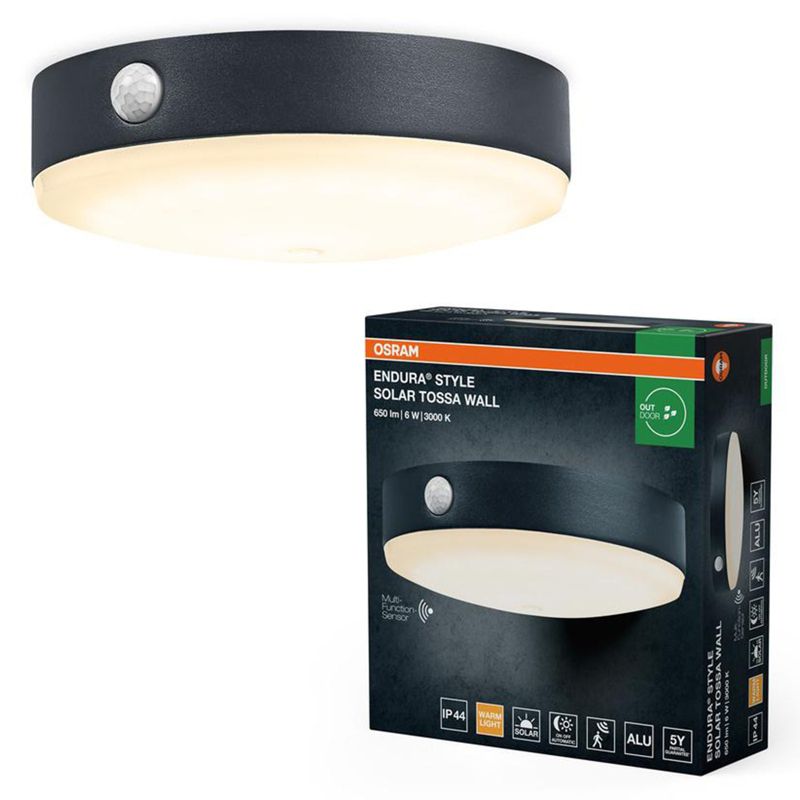 Lampa LED Endura Style Osram Elewacyjna Solarna 6W 500lm 3000K Solarne Czarna IP44 z Czujnikiem Ruchu i Zmierzchu 1 szt.