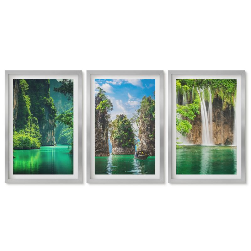 Obrazy w srebrnej ramie Tulup 40x60 cm Zielone krajobrazy wodospady Obrazy w srebrnej ramie 1 kpl