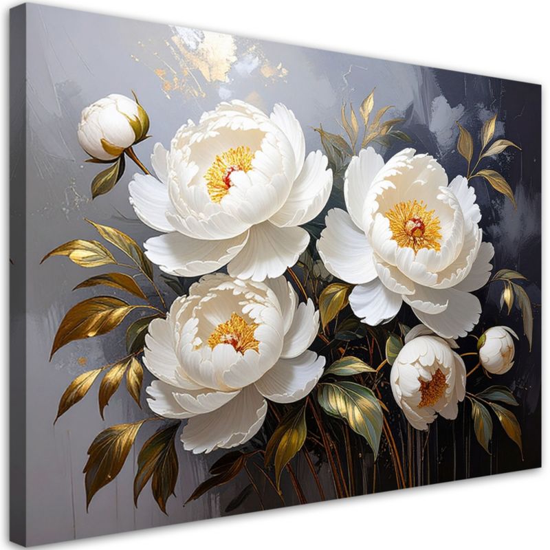 Obraz do salonu sypialni loftu kuchni biura Feeby Kwiaty piwonni białe 90x60cm 1szt