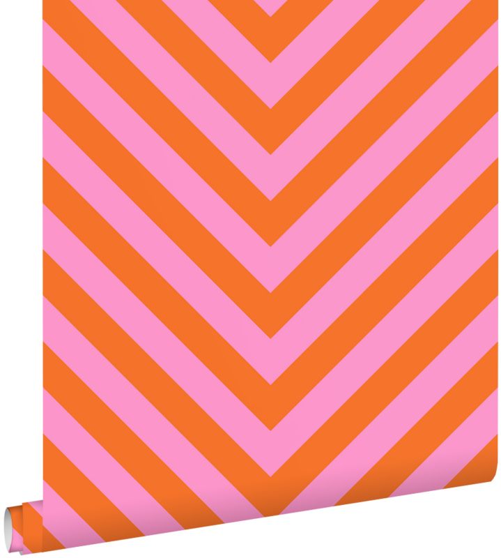 Tapeta ESTAhome wzór chevron pomarańczowymIróżowym 50 x 900 cm - 1 rol.