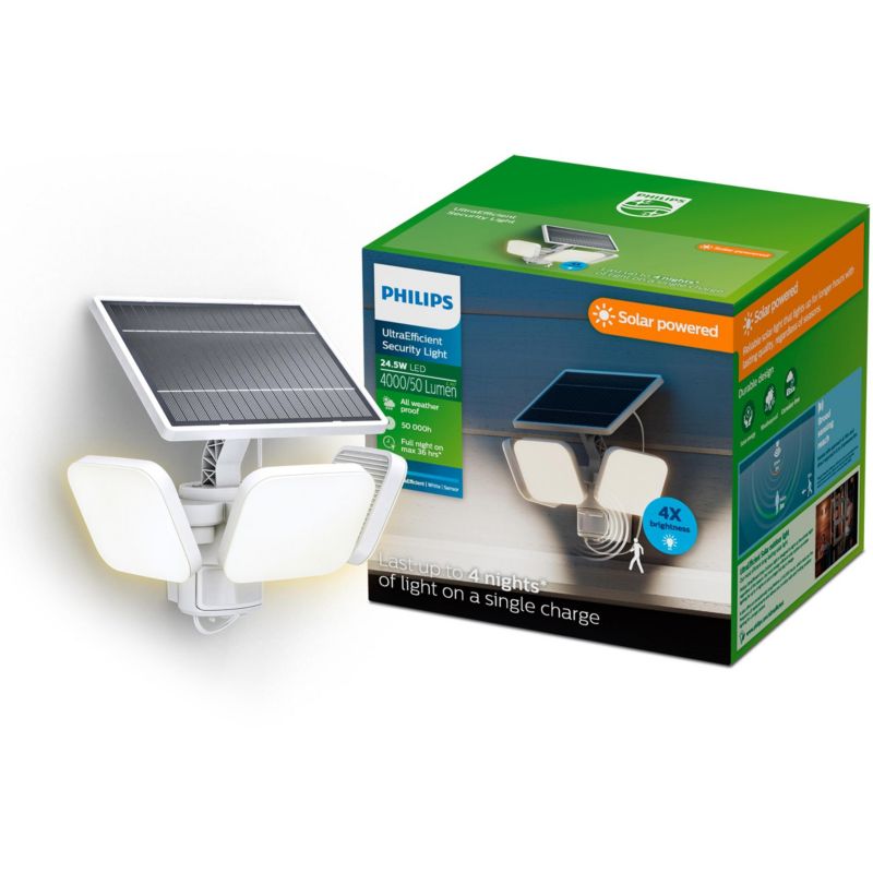 Lampa Solarna Philips Naświetlacz Zyren 24.5W 4000lm 5000K IP65 Biały z Czujnikiem Ruchu 1 szt.