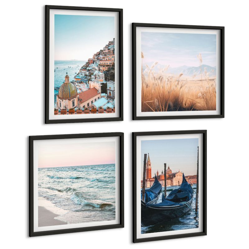Zestaw Obrazów 4 Częściowy ArtPrintCave (2x50x50+2x40x60cm) Czarna rama Nadmorskie widoki Wenecji 1 kpl.