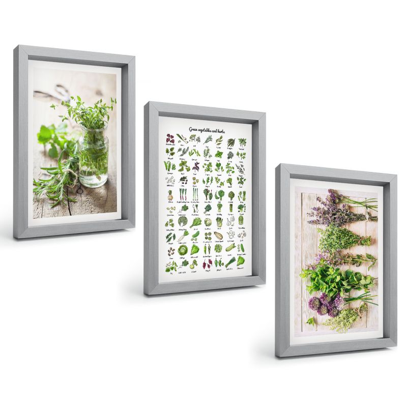 Zestaw Obrazów 3 Częściowy ArtPrintCave Srebrne Ramki 20x30 cm Dekoracja do Sypialni Suszone zioła do kuchni 1 kpl.