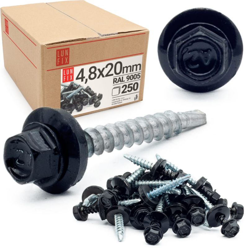 Blachowkręty Lun Fix wkręty farmerskie 4,8x20mm RAL905 czarny 250szt.