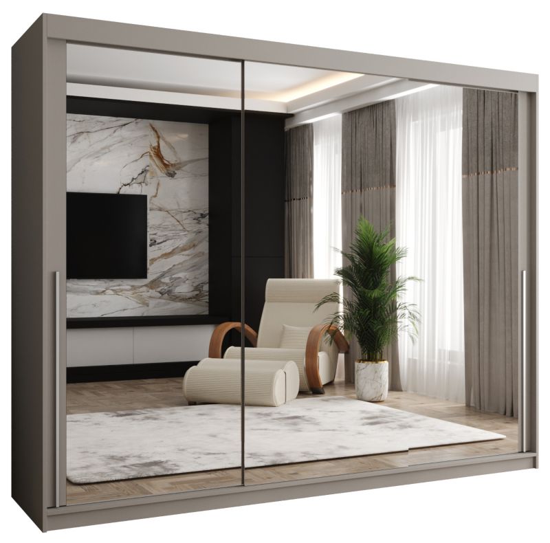 Szafa przesuwna z lustrem Garderoba SIMA T3 250 kaszmir + u. srebrny 1 szt.