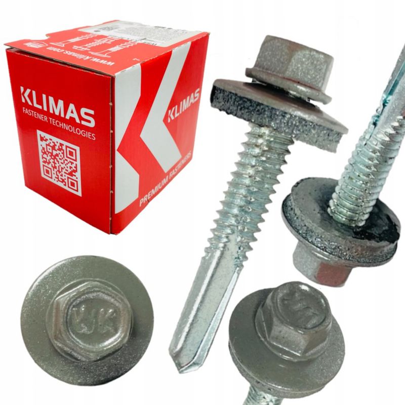 Wkręty Klimas samowiercące DO METALU RAL 9007 SREBRNY 5,5x32 farmery na klucz 250 szt.