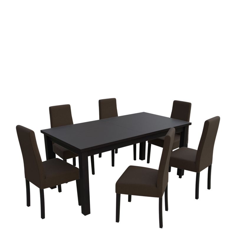 Zestaw RO20 MIRJAN 24 Stół rozkładany S18-L 80x160/200 + 6 krzeseł K63A wenge + gorzka czekolada 1 kpl.