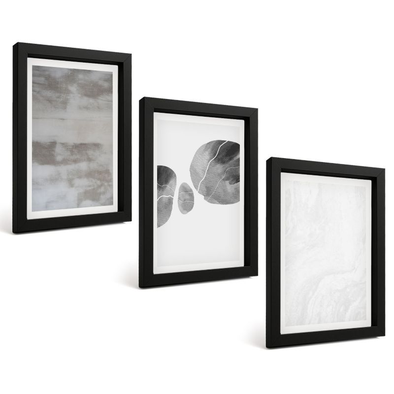 Galeria 3 Obrazów w Czarnej Ramie ArtPrintCave 20x30 cm Komplet ścienny Abstrakcyjne struktury nowoczesne 1 kpl.
