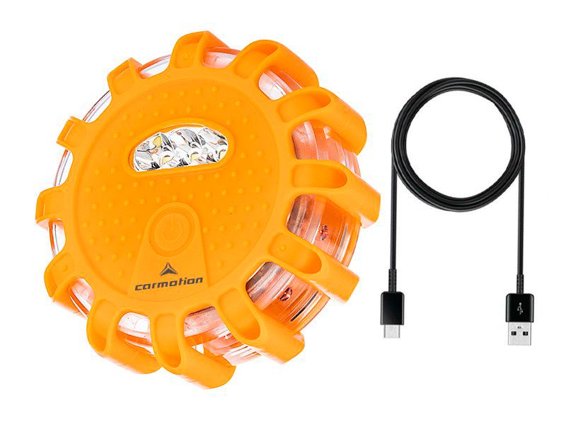 Lampa flara ostrzegawcza Carmotion 12 LED + 3 LED akumulatorowa + kabel USB-C 1 szt.